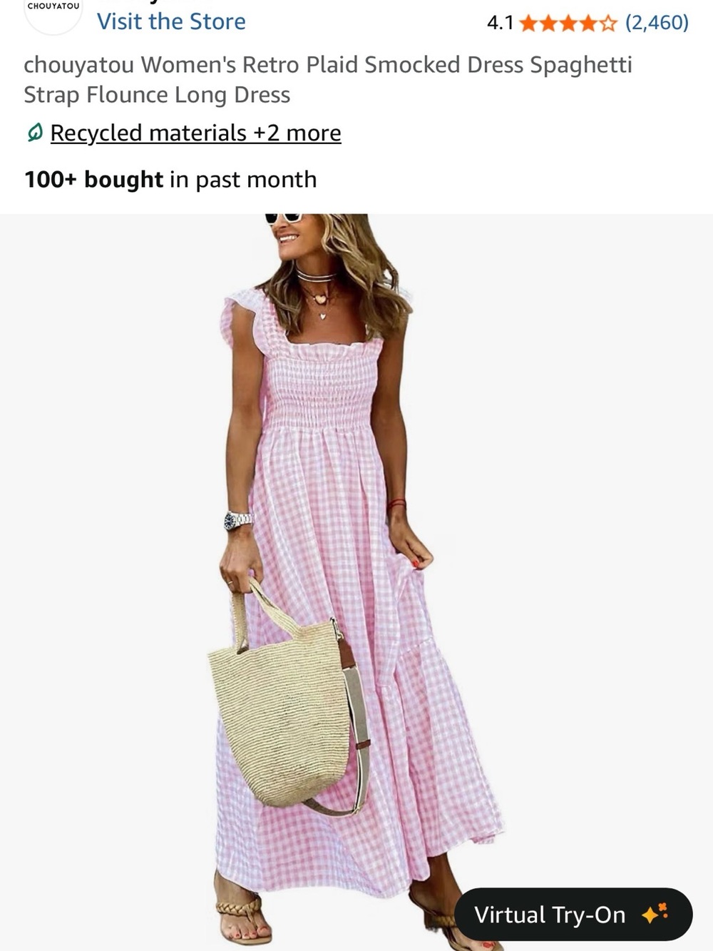 Amazon Pink Gingham Smocked Maxi Dress